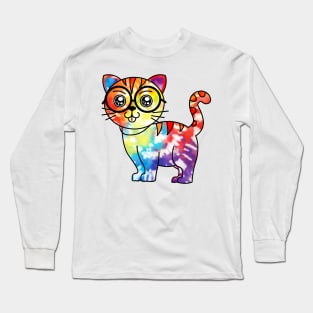 Tie Dye Colorful Rainbow Cute Cat Long Sleeve T-Shirt
